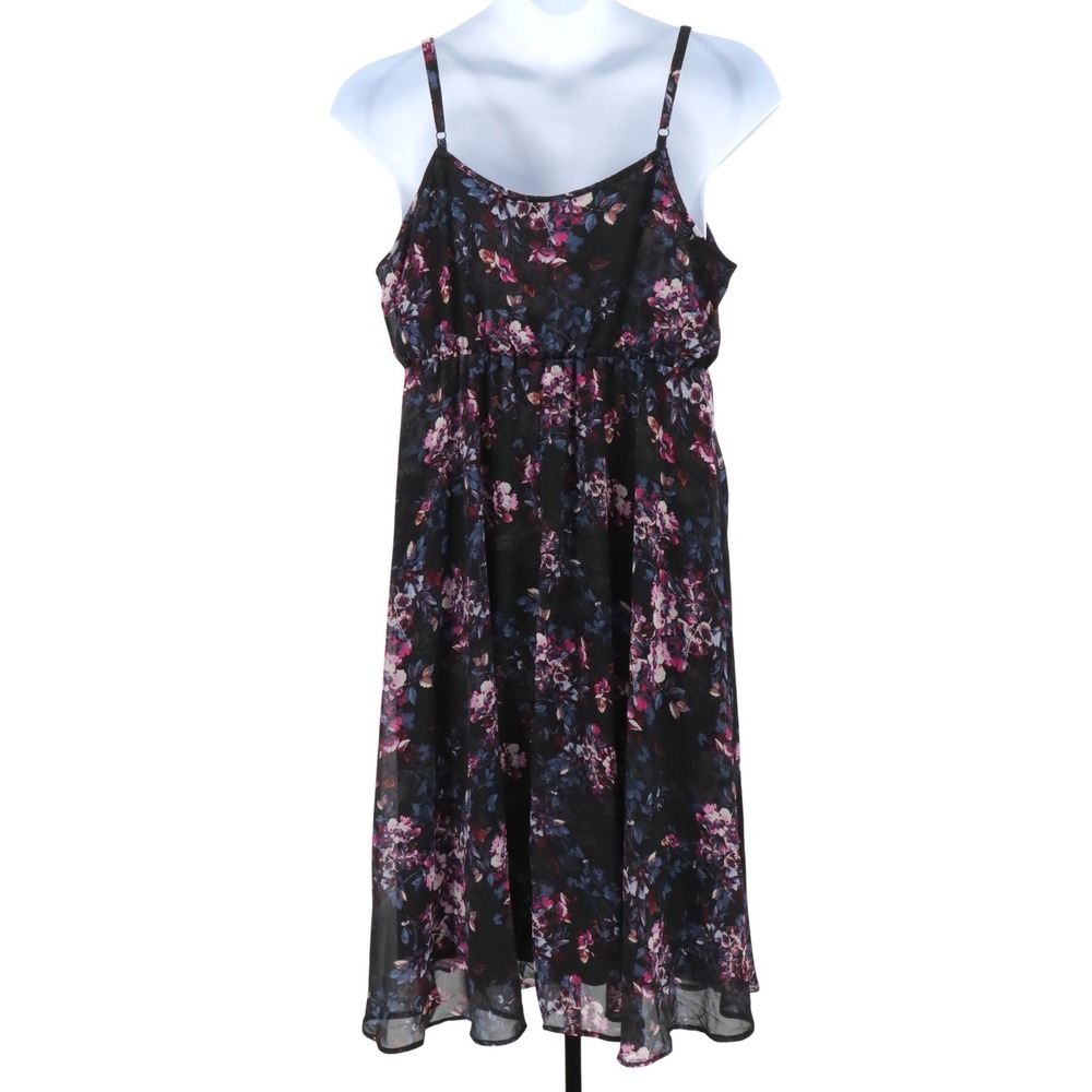 Torrid Floral Chiffon Midi Dress 1X Black Pink Empire Waist Pockets Plus - Picture 4 of 11